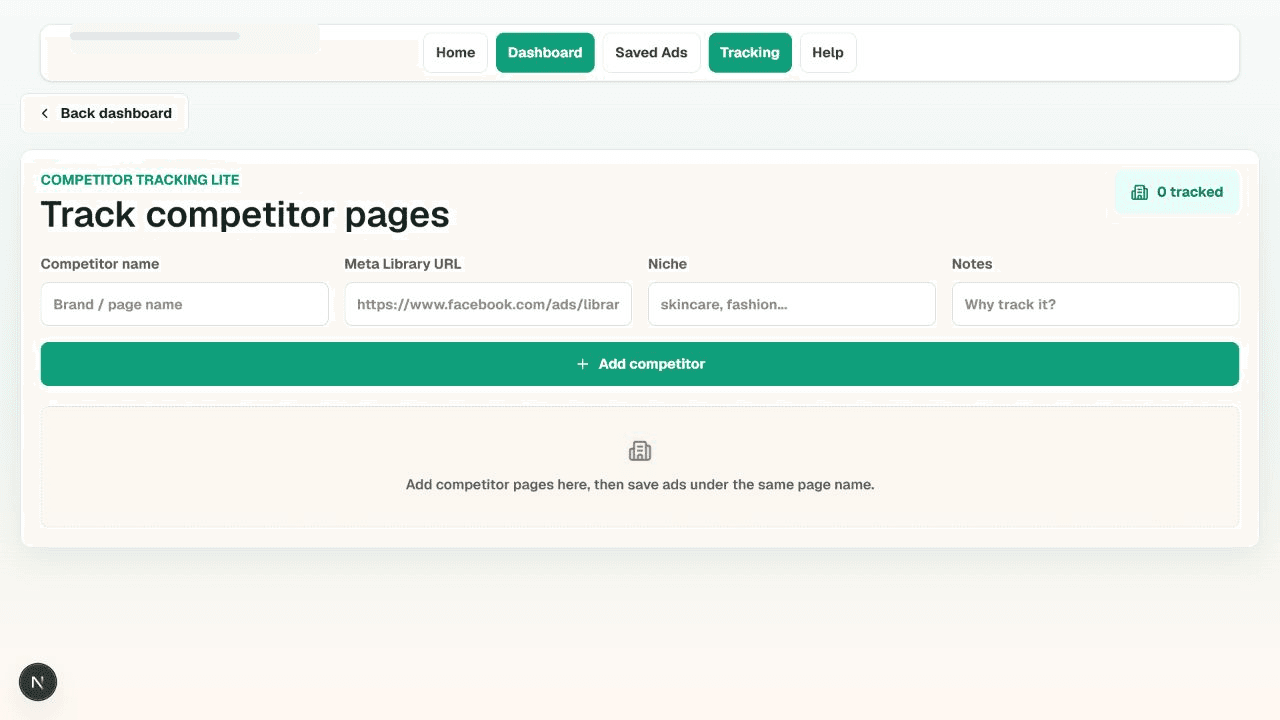 The real SpySave competitor tracking page